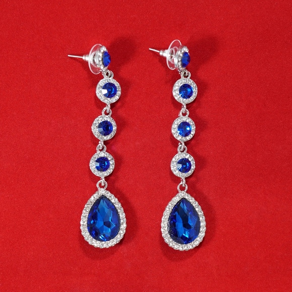 Royal Blue Rhinestone Earrings - Picture 1 of 1